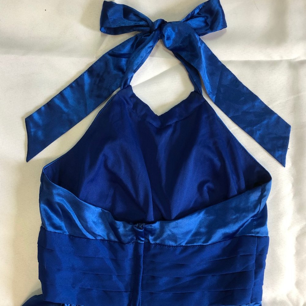 Roberta Satin Blue Short Halter Dress - Picture 4 of 6